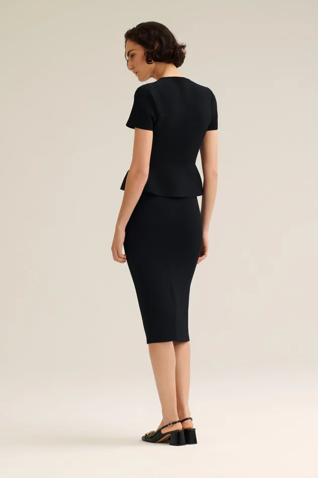 Women CREPE KNIT SHORT SLEEVE PEPLUM JACKET BLACK Jackets Scanlan Theodore Women CREPE KNIT SHORT SLEEVE PEPLUM JACKET BLACK Jackets Scanlan Theodore