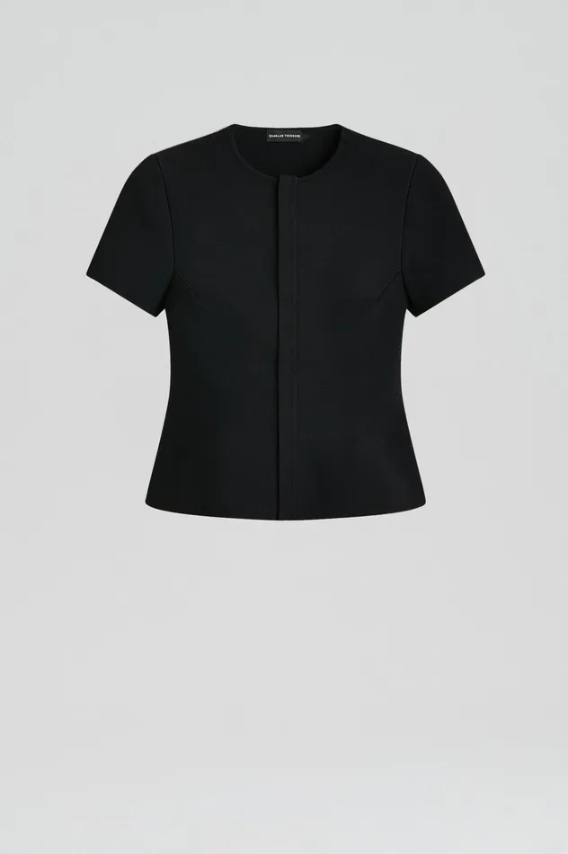 Women CREPE KNIT SHORT SLEEVE PEPLUM JACKET BLACK Jackets Scanlan Theodore Women CREPE KNIT SHORT SLEEVE PEPLUM JACKET BLACK Jackets Scanlan Theodore
