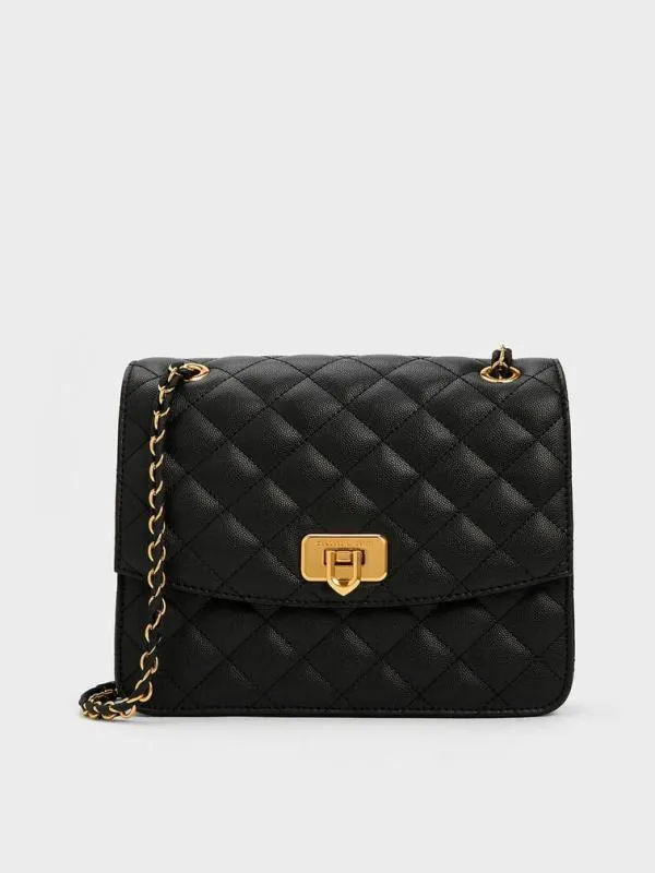 Women Cressida Quilted Chain Strap Bag 8211 Black CHARLES and KEITH Clutches