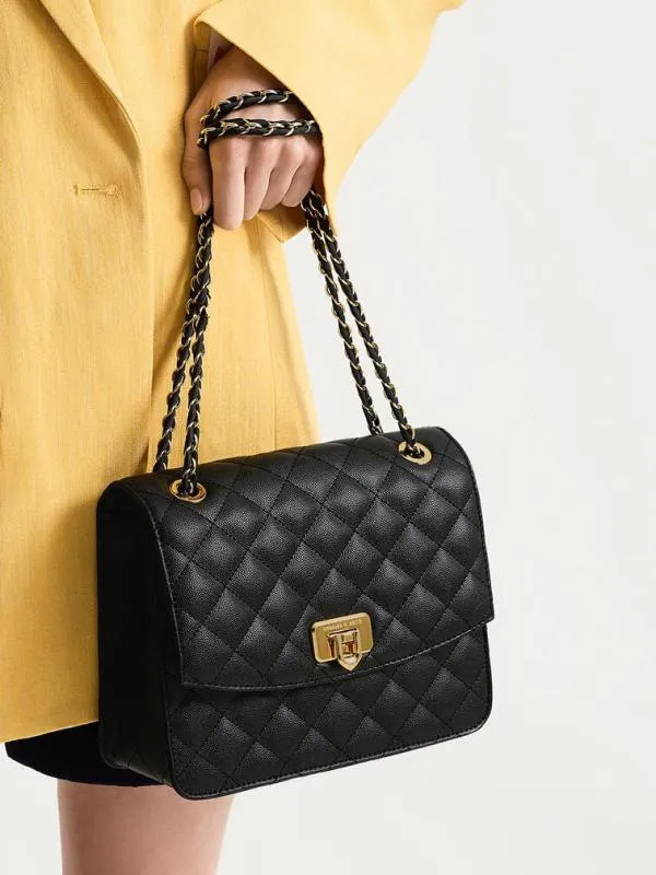 Women Cressida Quilted Chain Strap Bag 8211 Black CHARLES and KEITH Clutches