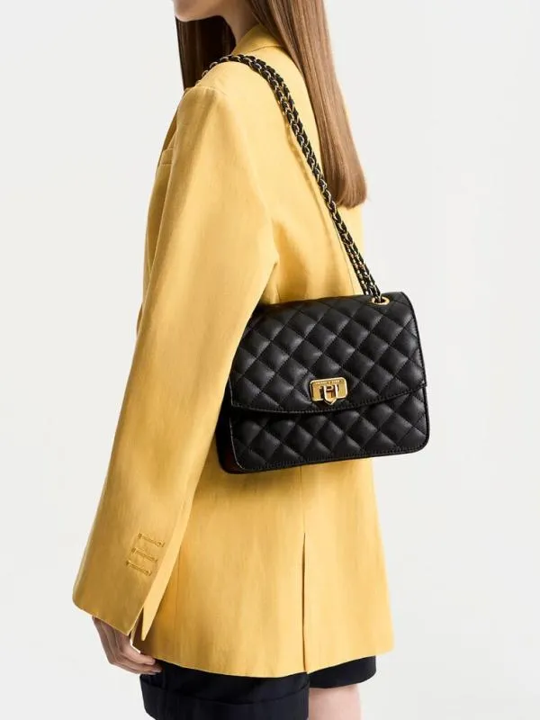 Women Cressida Quilted Chain Strap Bag 8211 Black CHARLES and KEITH Clutches