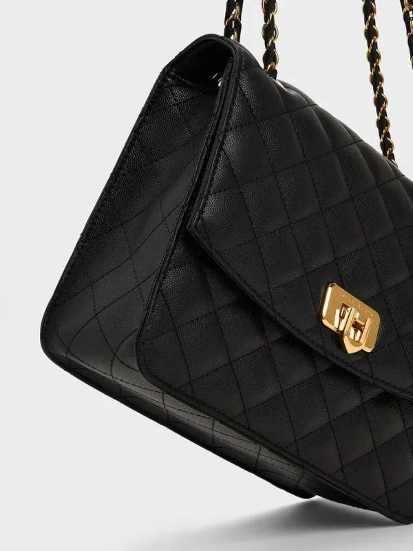 Women Cressida Quilted Chain Strap Bag 8211 Black CHARLES and KEITH Clutches