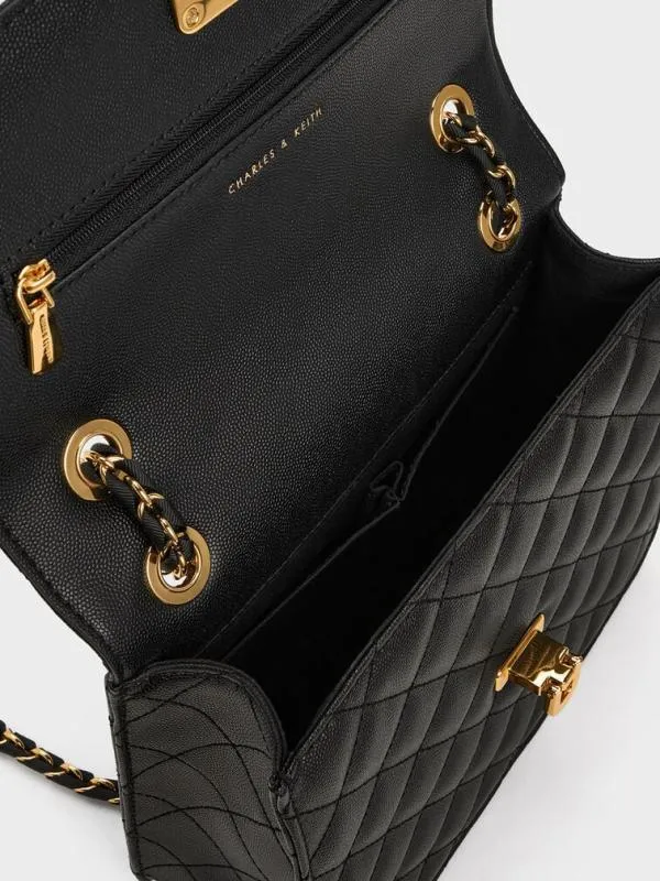 Women Cressida Quilted Chain Strap Bag 8211 Black CHARLES and KEITH Clutches