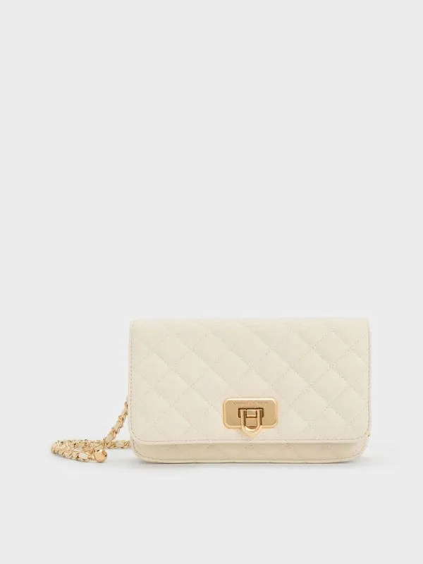 Women Cressida Quilted PushLock Clutch 8211 Cream CHARLES and KEITH Clutches