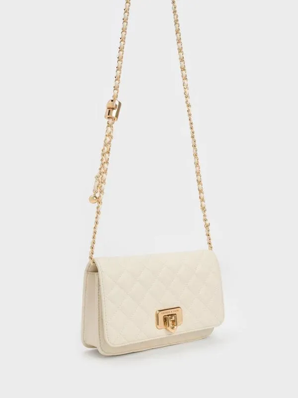 Women Cressida Quilted PushLock Clutch 8211 Cream CHARLES and KEITH Clutches