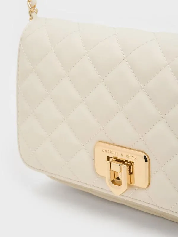 Women Cressida Quilted PushLock Clutch 8211 Cream CHARLES and KEITH Clutches