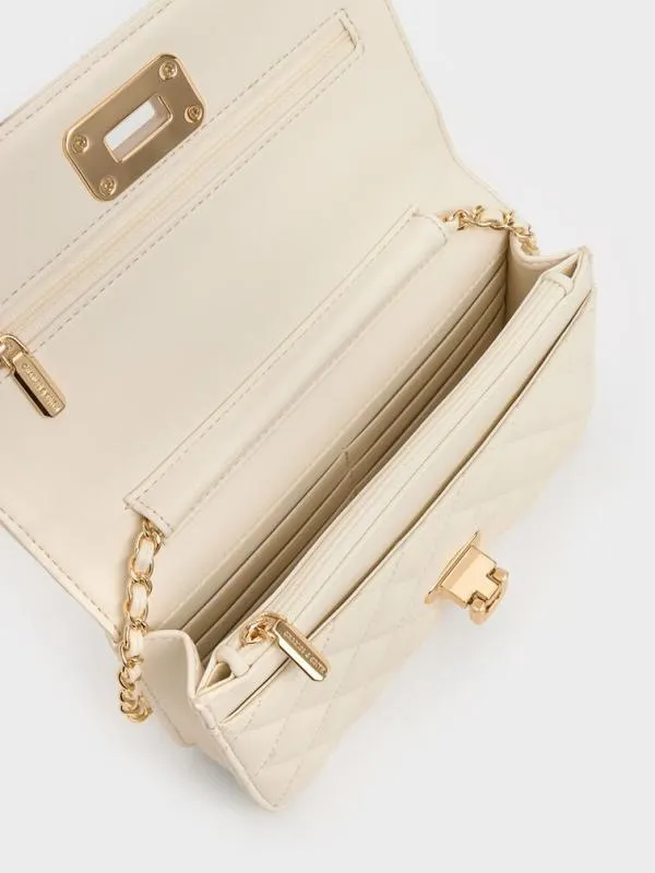 Women Cressida Quilted PushLock Clutch 8211 Cream CHARLES and KEITH Clutches
