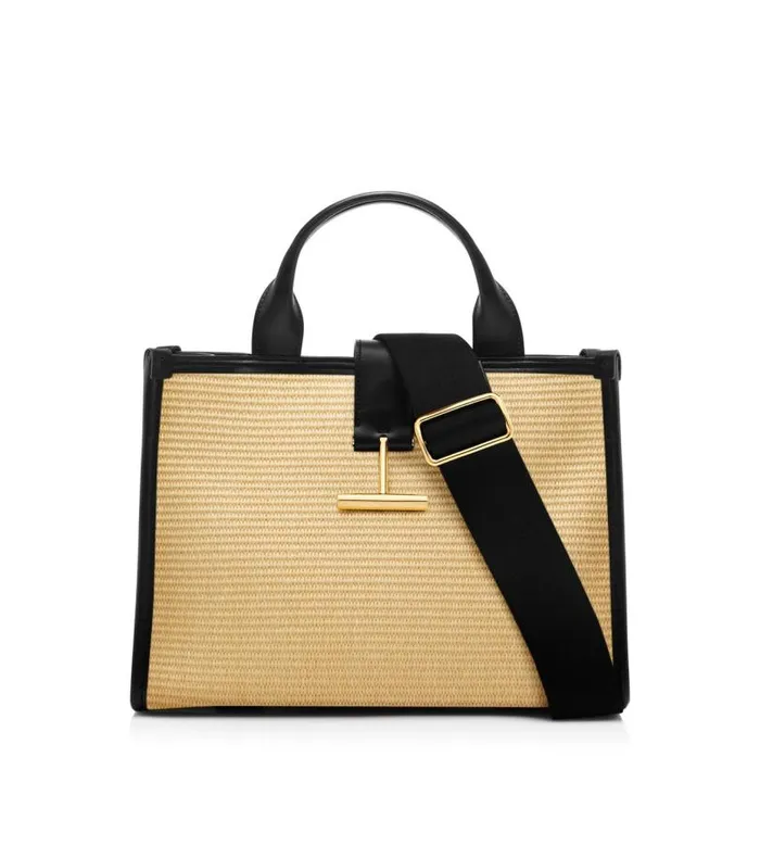 Women Cross Body Bags Tom Ford Raffia Tara Medium Top Handle Natural Black