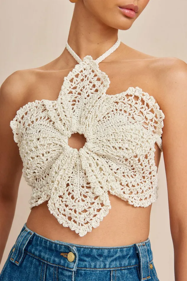 Women Cult Gaia Knits DARLENA CROCHET TOP 8211 OFF WHITE
