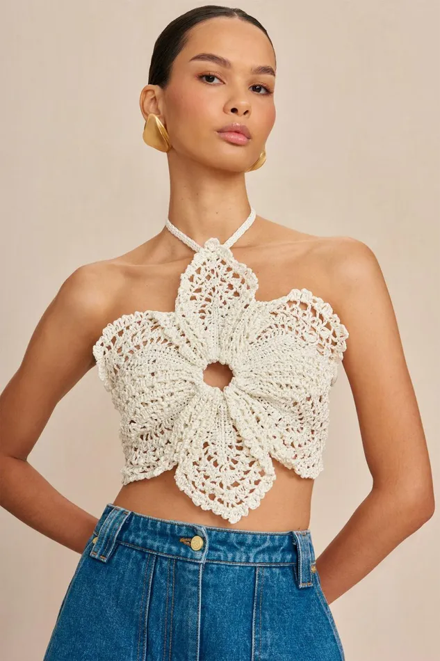 Women Cult Gaia Knits DARLENA CROCHET TOP 8211 OFF WHITE