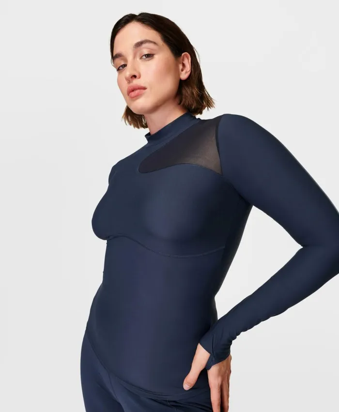 Women Cutout Training Long Sleeve Top Navy Blue Sweaty Betty Long Sleeve Tops