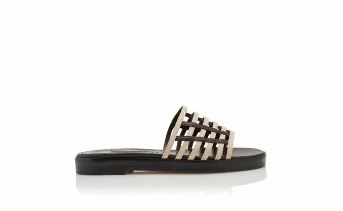 Women Dark Cream And Brown Nappa Leather Sandals Manolo Blahnik Flats