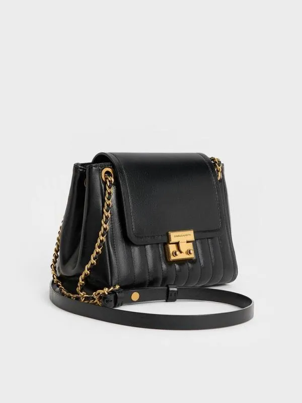 Women Donna CrinkleEffect Shoulder Bag 8211 Black CHARLES and KEITH Shoulder Bags