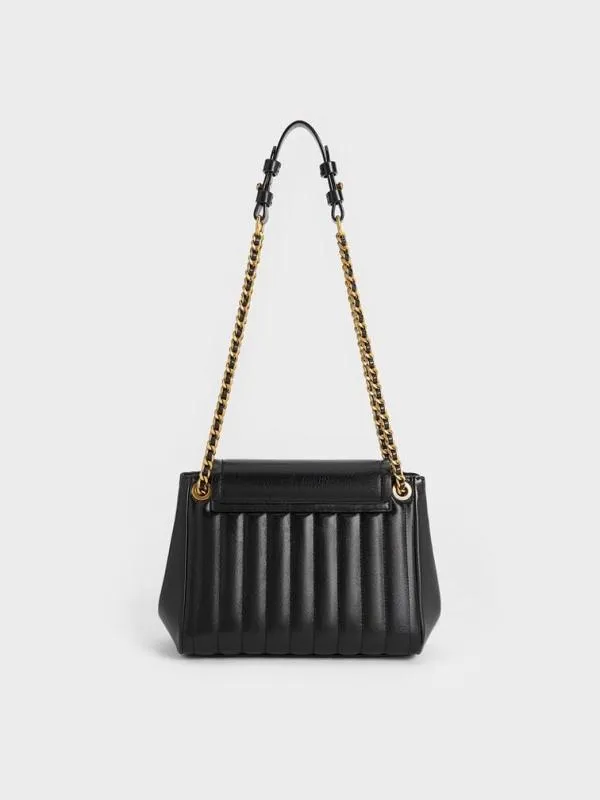 Women Donna CrinkleEffect Shoulder Bag 8211 Black CHARLES and KEITH Shoulder Bags