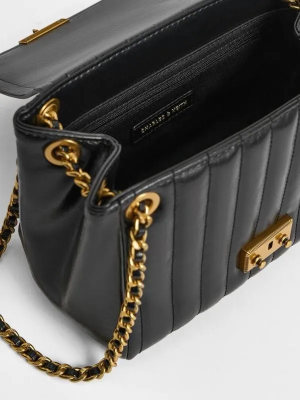 Women Donna CrinkleEffect Shoulder Bag 8211 Black CHARLES and KEITH Shoulder Bags