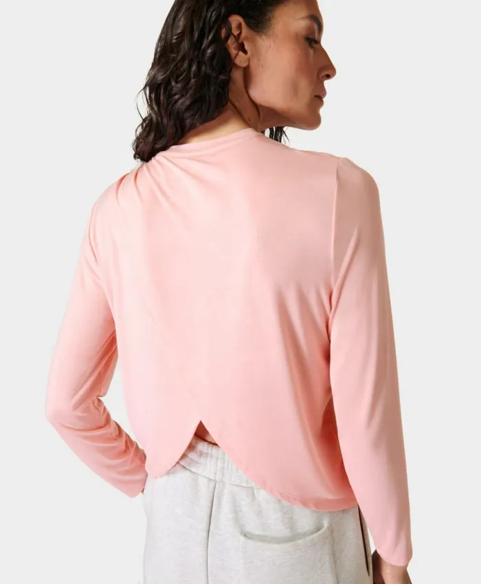 Women Drape Back Long Sleeve Top Soft Pink Sweaty Betty Long Sleeve Tops