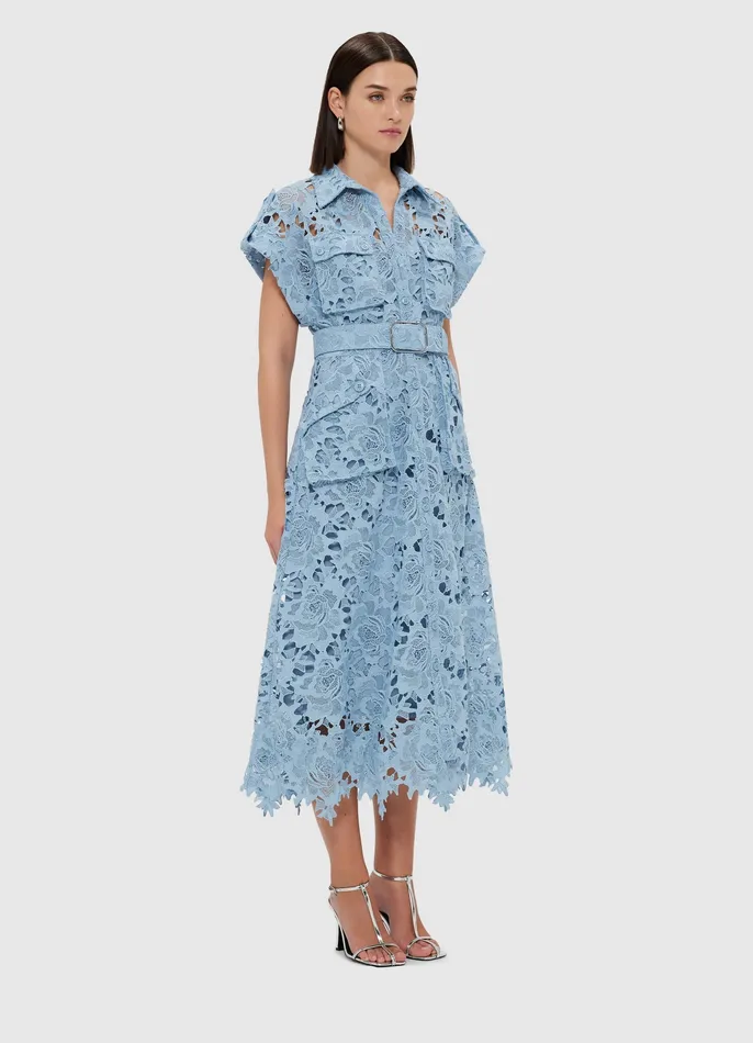 Women Dresses and Jumpsuits LEO LIN Audrey Lace Pocket Shirt Midi Dress 8211 Powder Blue