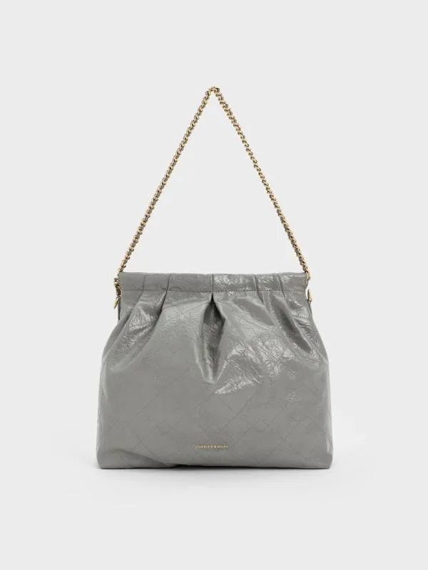 Women Duo Double Chain Hobo Bag 8211 Grey CHARLES and KEITH Hobo Bags