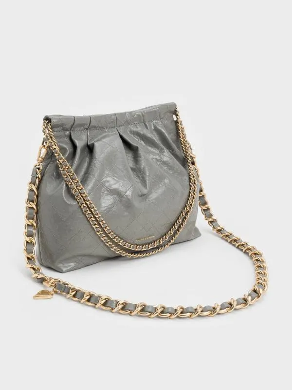Women Duo Double Chain Hobo Bag 8211 Grey CHARLES and KEITH Hobo Bags Women Duo Double Chain Hobo Bag 8211 Grey CHARLES and KEITH Hobo Bags