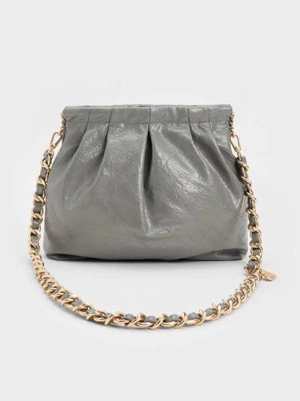 Women Duo Double Chain Hobo Bag 8211 Grey CHARLES and KEITH Hobo Bags Women Duo Double Chain Hobo Bag 8211 Grey CHARLES and KEITH Hobo Bags