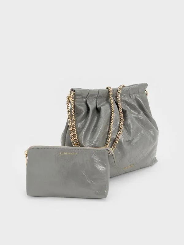 Women Duo Double Chain Hobo Bag 8211 Grey CHARLES and KEITH Hobo Bags Women Duo Double Chain Hobo Bag 8211 Grey CHARLES and KEITH Hobo Bags