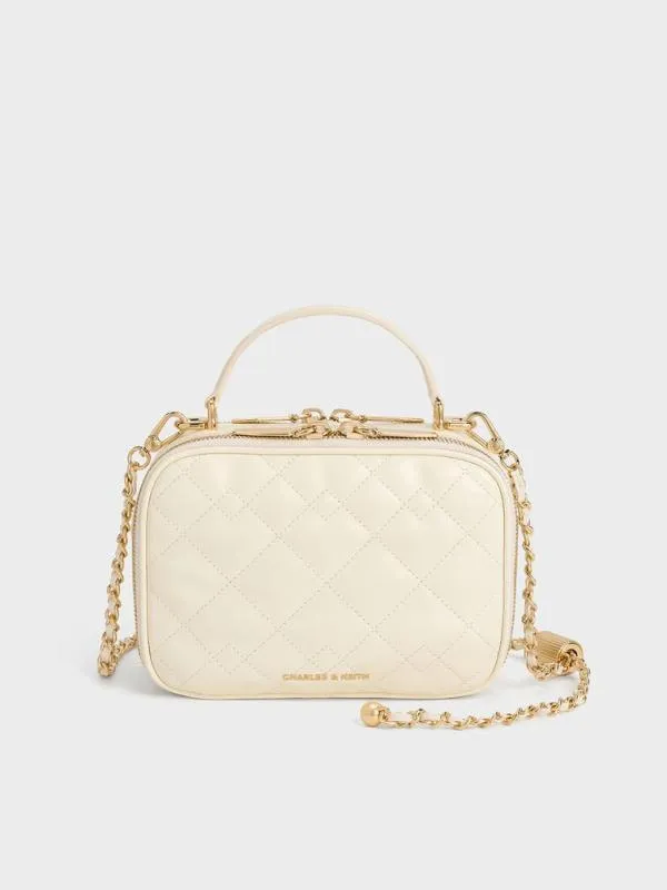 Women Duo Quilted Vanity Bag 8211 Cream CHARLES and KEITH Crossbody Bags