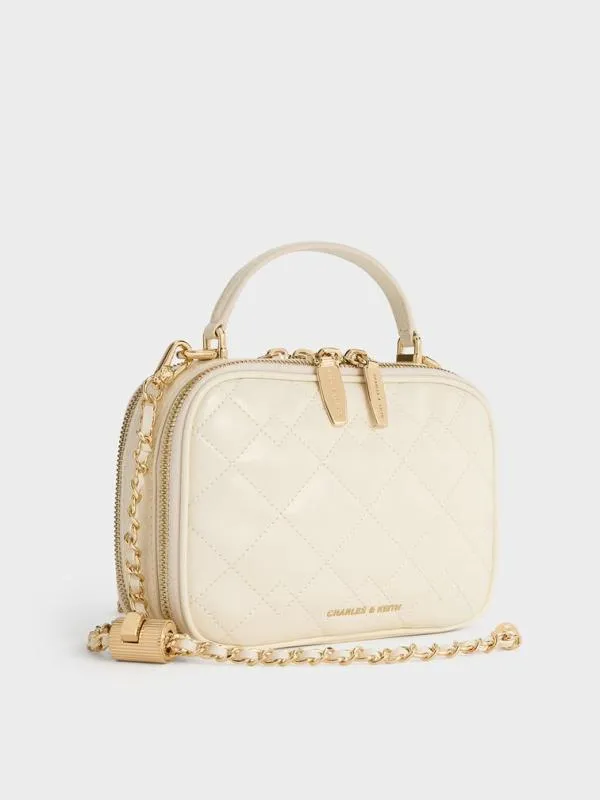 Women Duo Quilted Vanity Bag 8211 Cream CHARLES and KEITH Crossbody Bags