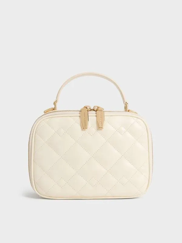 Women Duo Quilted Vanity Bag 8211 Cream CHARLES and KEITH Crossbody Bags