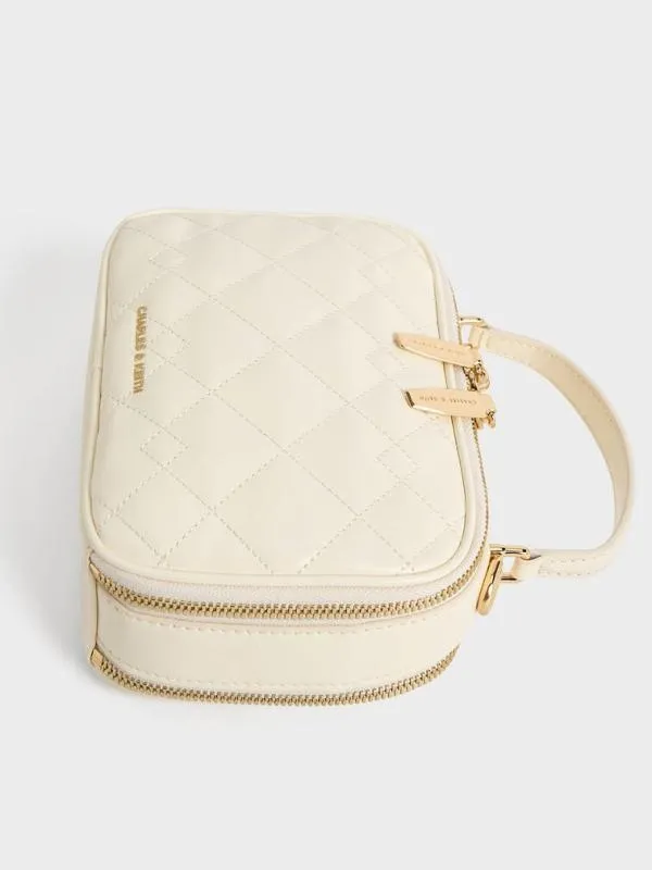 Women Duo Quilted Vanity Bag 8211 Cream CHARLES and KEITH Crossbody Bags