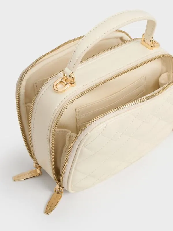 Women Duo Quilted Vanity Bag 8211 Cream CHARLES and KEITH Crossbody Bags