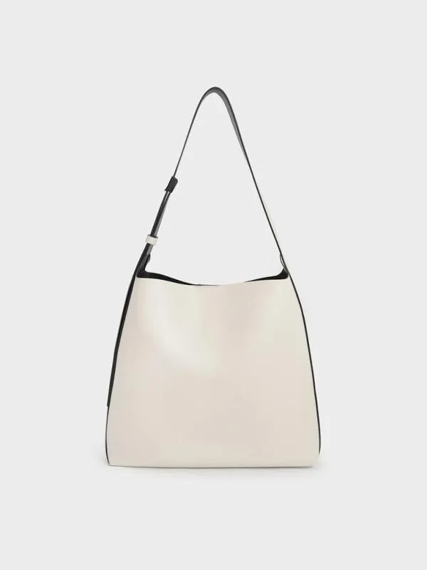 Women Edna ContrastTrim Tote Bag 8211 Cream CHARLES and KEITH Hobo Bags