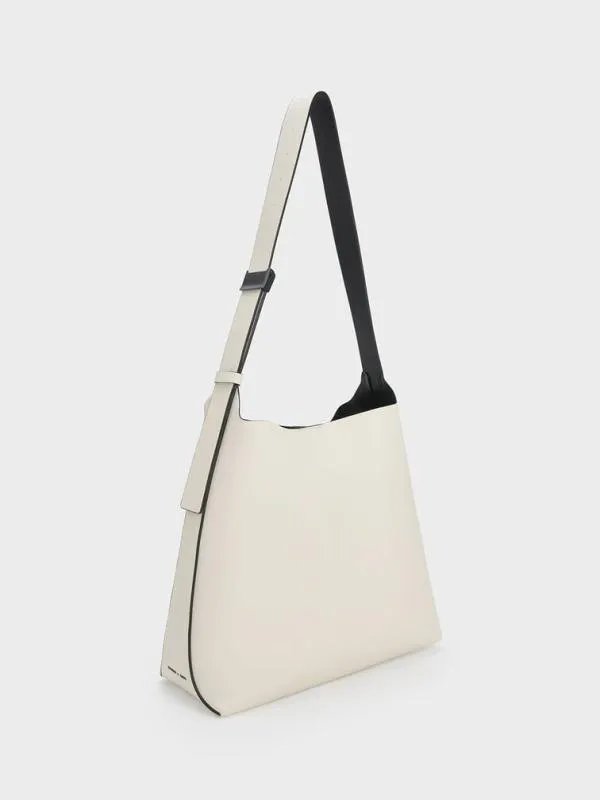 Women Edna ContrastTrim Tote Bag 8211 Cream CHARLES and KEITH Hobo Bags