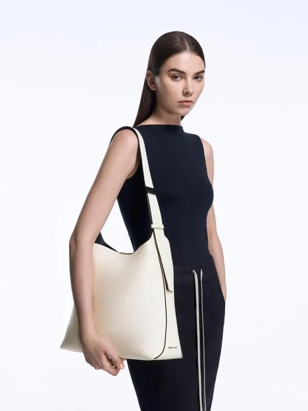 Women Edna ContrastTrim Tote Bag 8211 Cream CHARLES and KEITH Hobo Bags