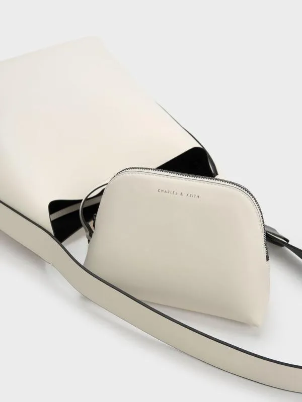 Women Edna ContrastTrim Tote Bag 8211 Cream CHARLES and KEITH Hobo Bags