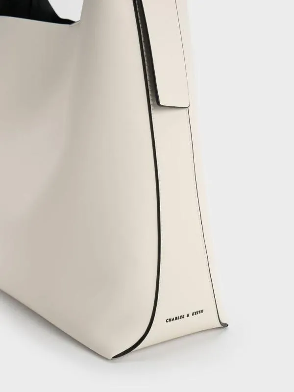 Women Edna ContrastTrim Tote Bag 8211 Cream CHARLES and KEITH Hobo Bags