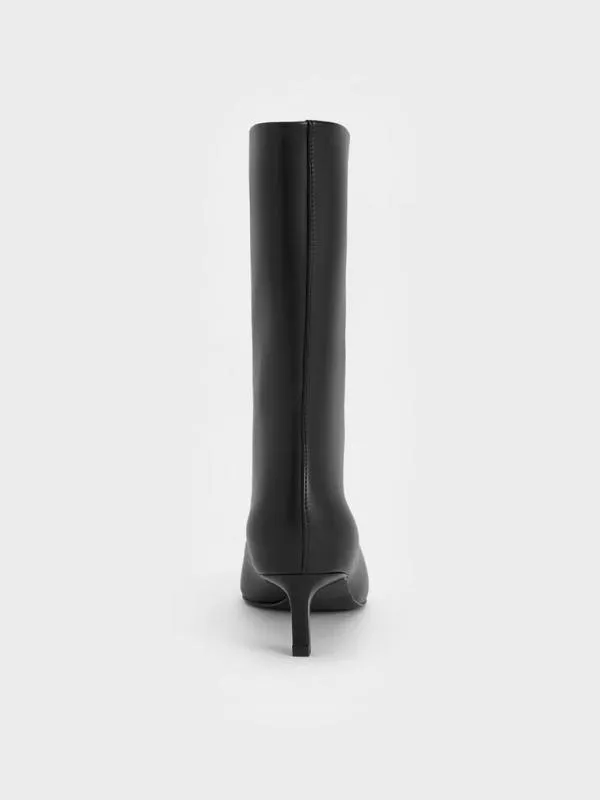 Women Elongated SquareToe KittenHeel Calf Boots 8211 Black CHARLES and KEITH Boots