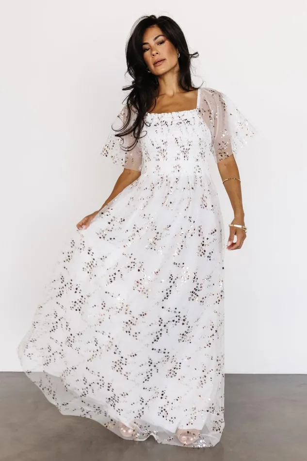 Women Embellished Sequin Baltic Born Cassandra Tulle Maxi Dress Metallic White Women Embellished Sequin Baltic Born Cassandra Tulle Maxi Dress Metallic White