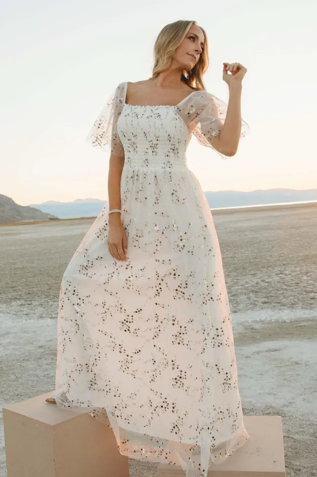 Women Embellished Sequin Baltic Born Cassandra Tulle Maxi Dress Metallic White Women Embellished Sequin Baltic Born Cassandra Tulle Maxi Dress Metallic White