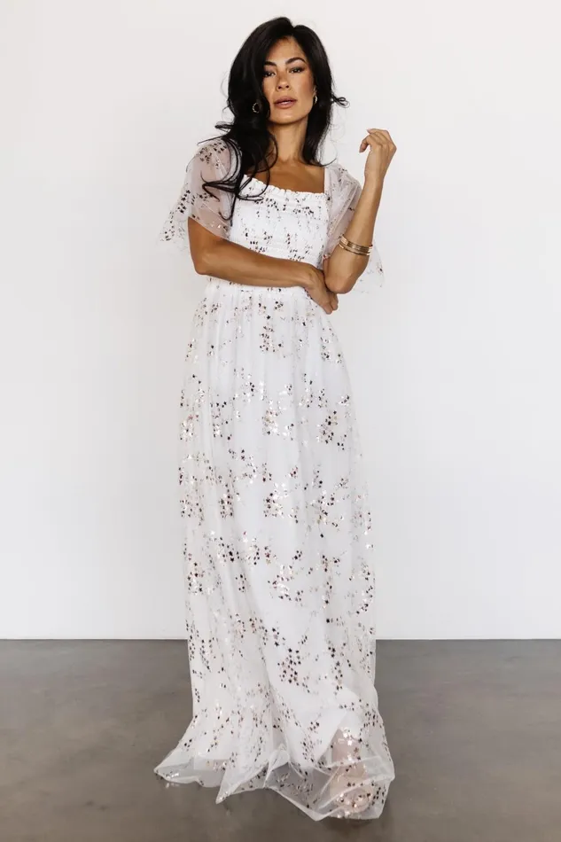 Women Embellished Sequin Baltic Born Cassandra Tulle Maxi Dress Metallic White Women Embellished Sequin Baltic Born Cassandra Tulle Maxi Dress Metallic White