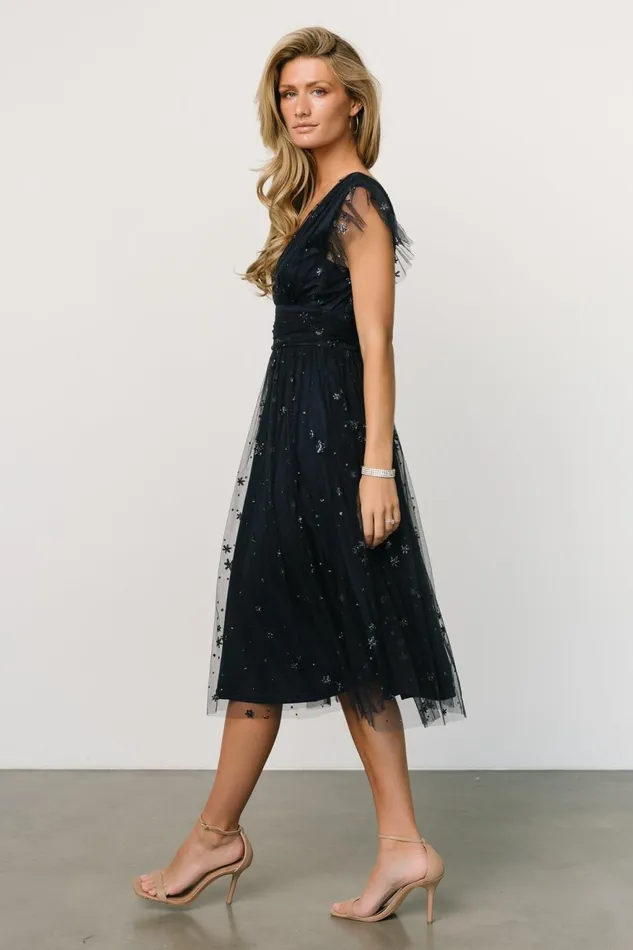 Women Embellished Sequin Baltic Born Chiara Shimmer Midi Dress Navy Women Embellished Sequin Baltic Born Chiara Shimmer Midi Dress Navy