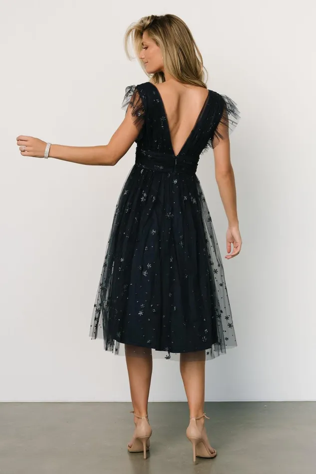 Women Embellished Sequin Baltic Born Chiara Shimmer Midi Dress Navy Women Embellished Sequin Baltic Born Chiara Shimmer Midi Dress Navy
