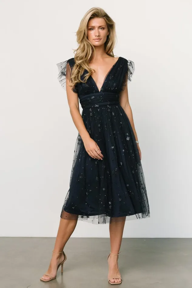 Women Embellished Sequin Baltic Born Chiara Shimmer Midi Dress Navy Women Embellished Sequin Baltic Born Chiara Shimmer Midi Dress Navy