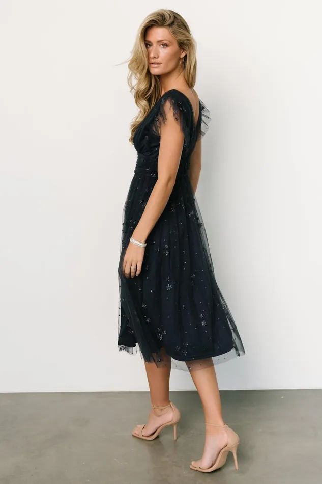 Women Embellished Sequin Baltic Born Chiara Shimmer Midi Dress Navy Women Embellished Sequin Baltic Born Chiara Shimmer Midi Dress Navy