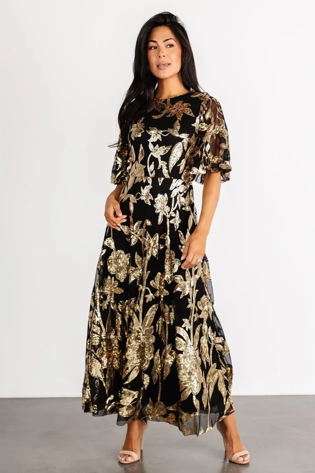 Women Embellished Sequin Baltic Born Lucy Sequin Dress Black Gold