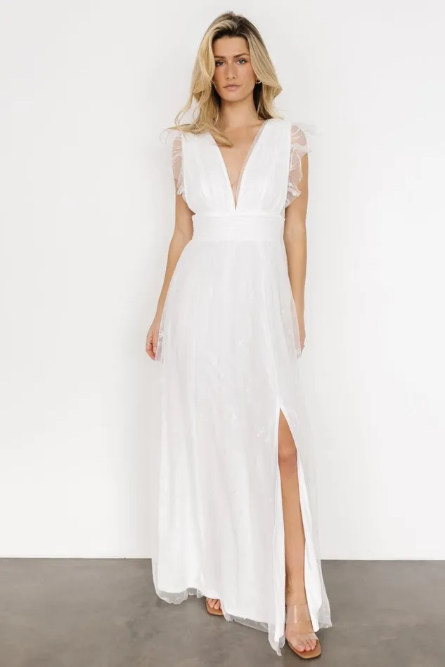 Women Embellished Sequin Baltic Born Nova Shimmer Maxi Dress White