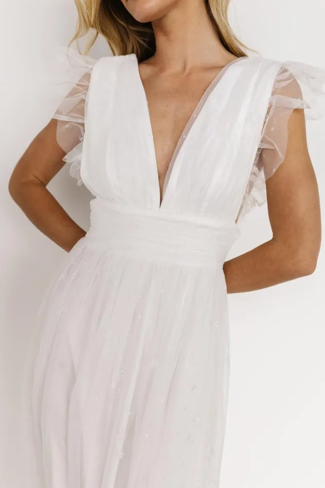 Women Embellished Sequin Baltic Born Nova Shimmer Maxi Dress White