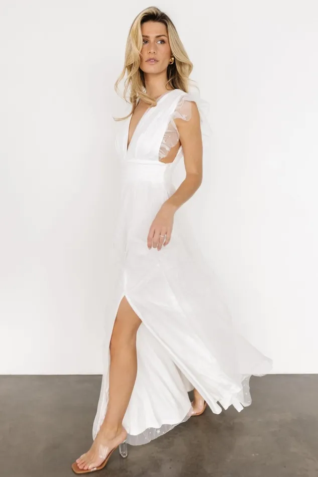 Women Embellished Sequin Baltic Born Nova Shimmer Maxi Dress White