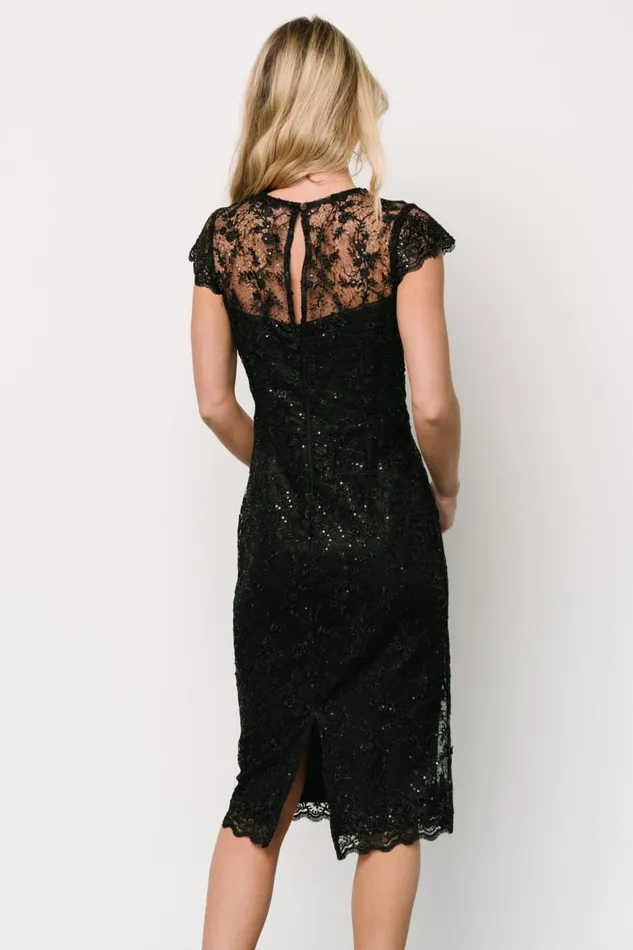 Women Embellished Sequin Baltic Born Oriana Embossed Shimmer Midi Dress Black Women Embellished Sequin Baltic Born Oriana Embossed Shimmer Midi Dress Black
