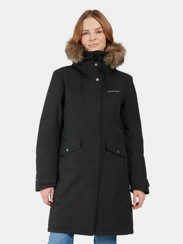 Women Erika Parka Black Didriksons Autumn Jackets