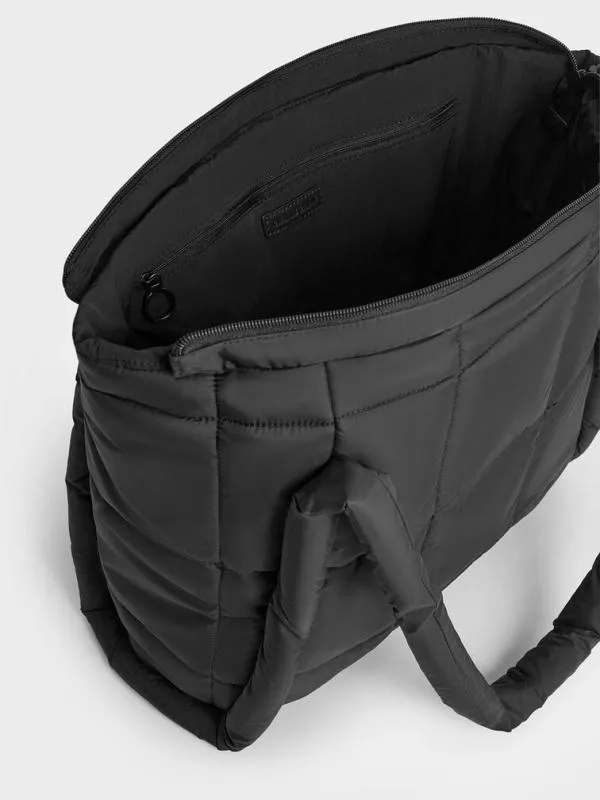 Women Errya Nylon Quilted Puffy Tote Bag 8211 Jet Black CHARLES and KEITH Slouchy Bags